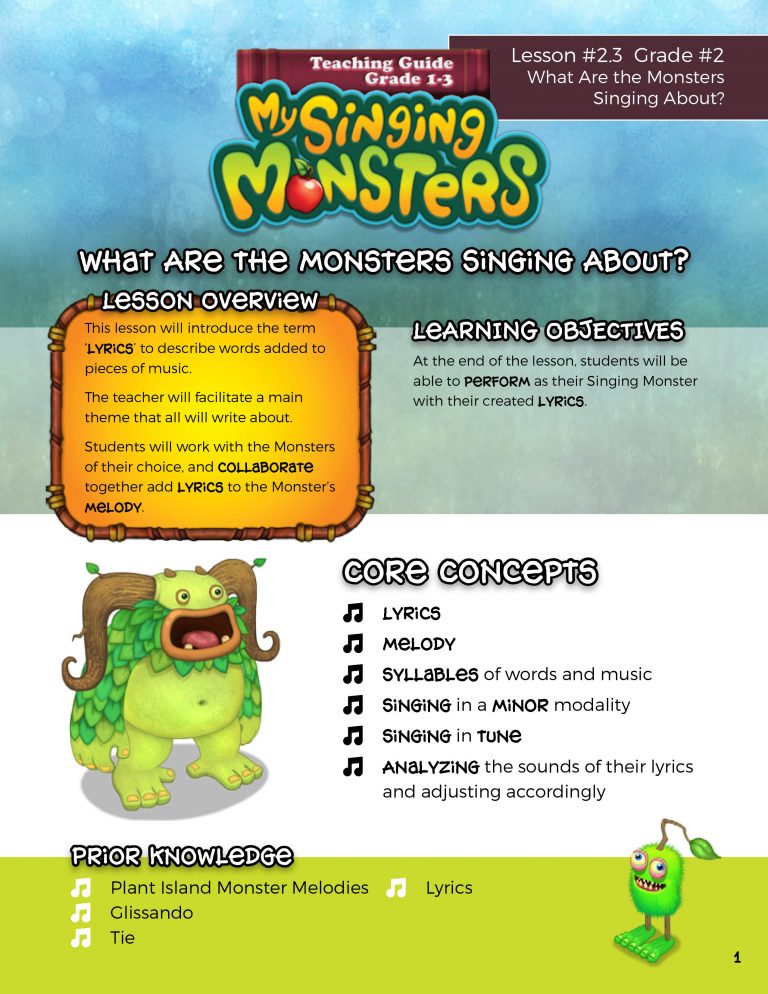 Teaching Guide Grade 1-3: My Singing Monsters – Big Blue Bubble